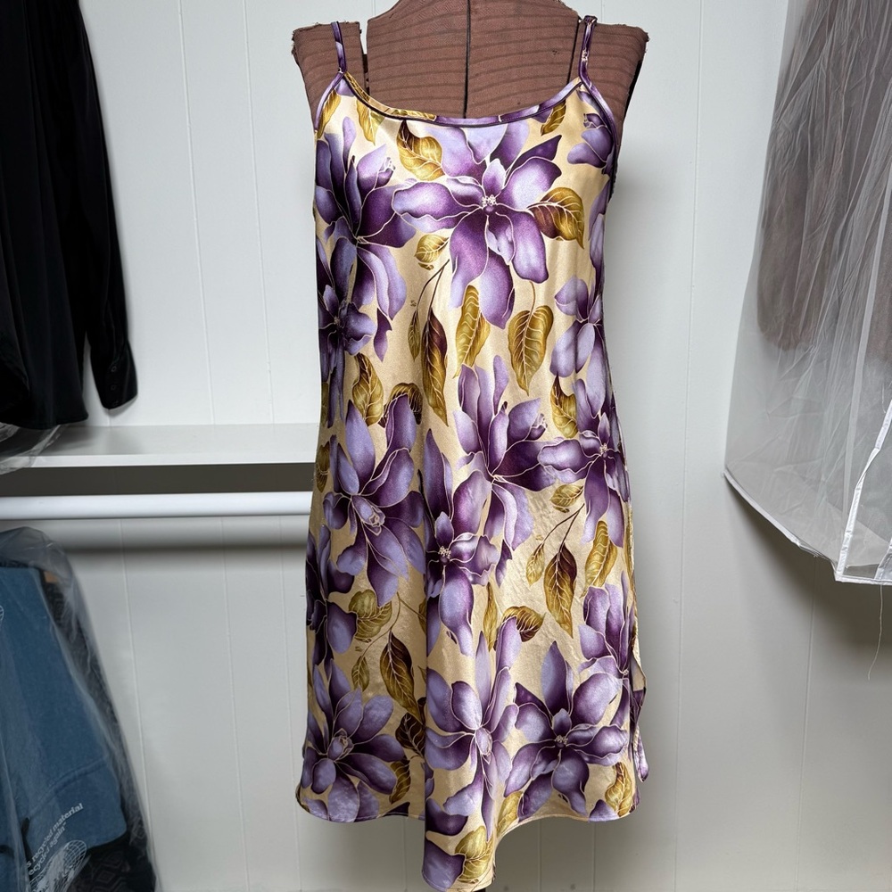 Vintage Valerie Stevens Intimates Satin Floral Babydoll Nightie Size Large
